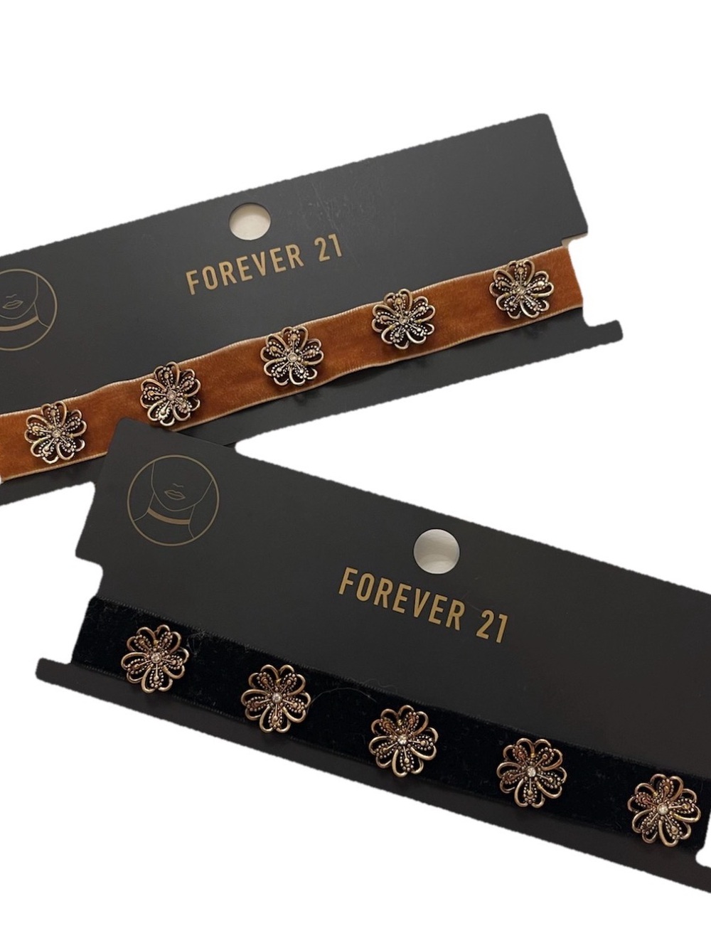 Forever 21 Choker Necklace Velvet Black Brown Y2K Floral Boho Cottagecore TWO